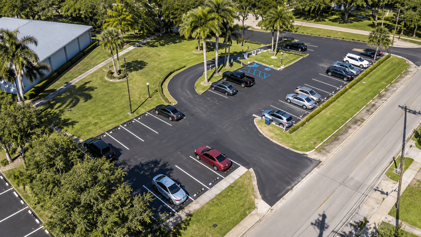 Freshly milled and repaved nursing home facility parking lot in Florida