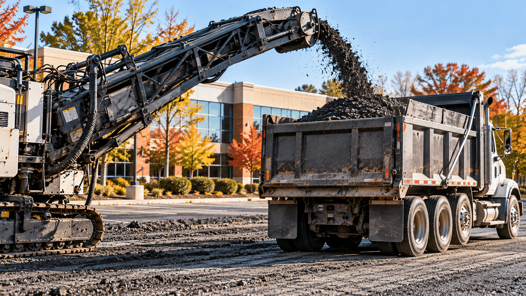 Hauling reclaimed asphalt pavement material away from a commercial milling project