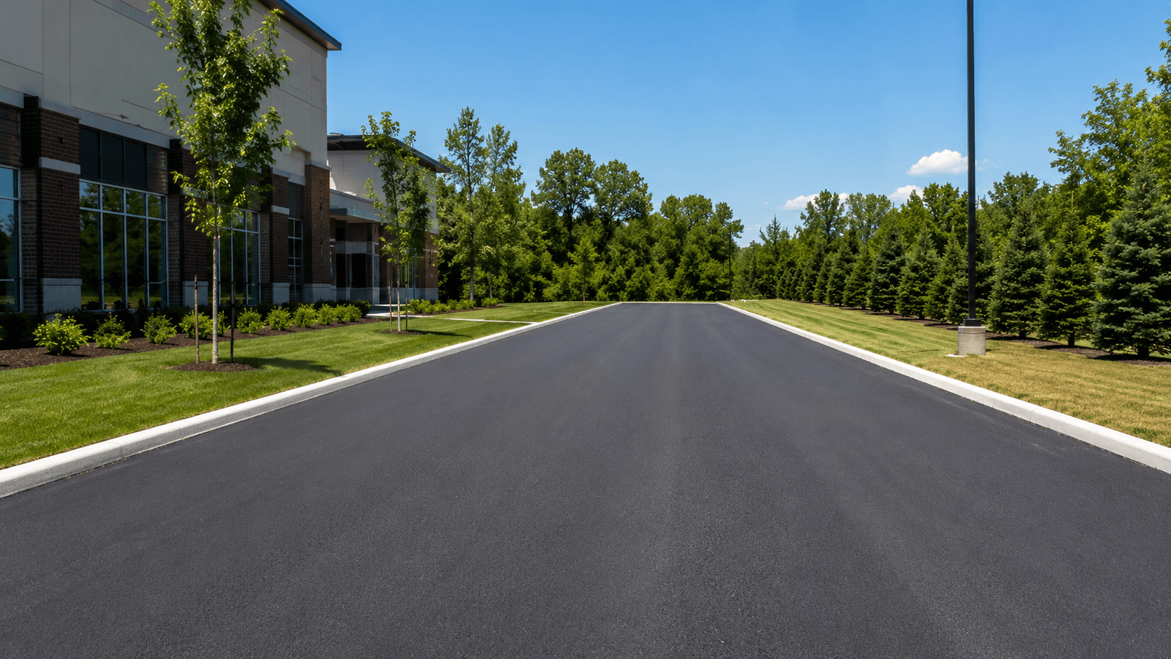 Wide commercial access road built to fire apparatus load specifications